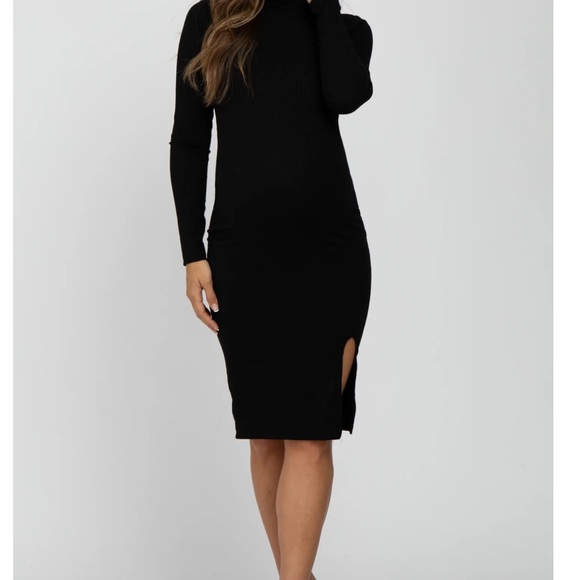 PINKBLUSH - Maternity Black Ribbed Mock Neck Front Slit - Picture 3 of 5